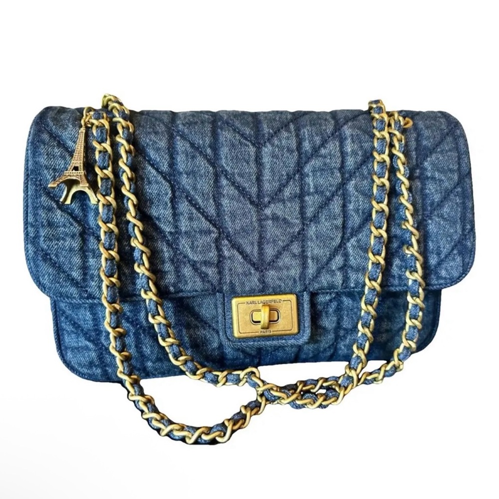 Blue Quilted Chain Bag Karl Lagerfeld